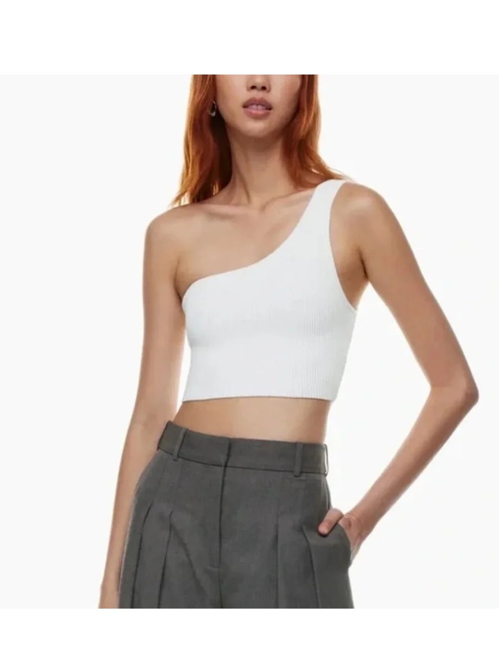 Babaton White Sculpt Knit One Shoulder Tank Top XS